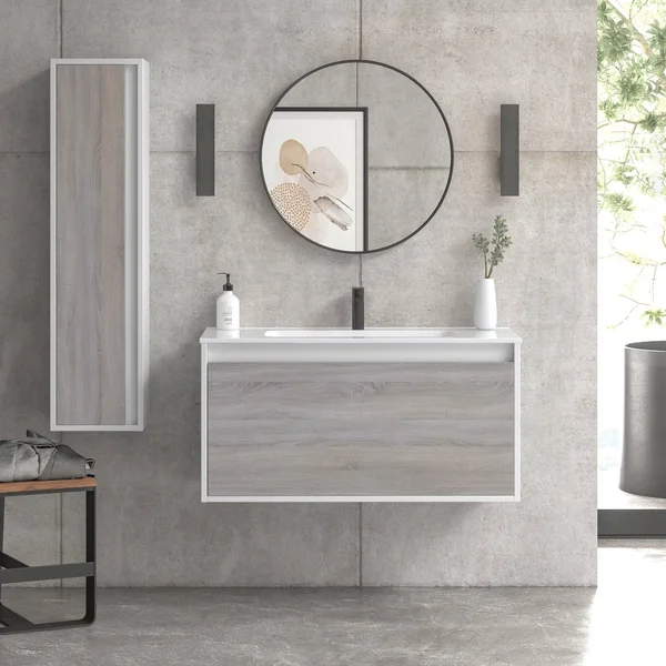 32x22 Bathroom Vanity Cabinet + Ceramic Sink - Tribeca, W 32 x H 20 x D 18 in RHD Weathered