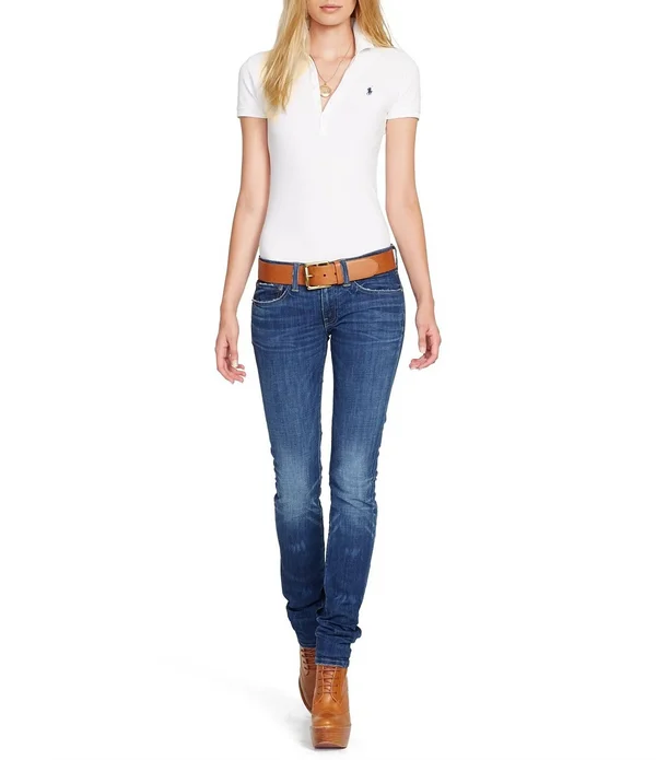 Polo Ralph Lauren Women's Skinny Stretch Polo Shirt - White - Size L