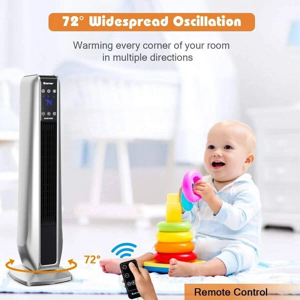 1500W Portable Oscillating Space Heater with Remote Control Silver