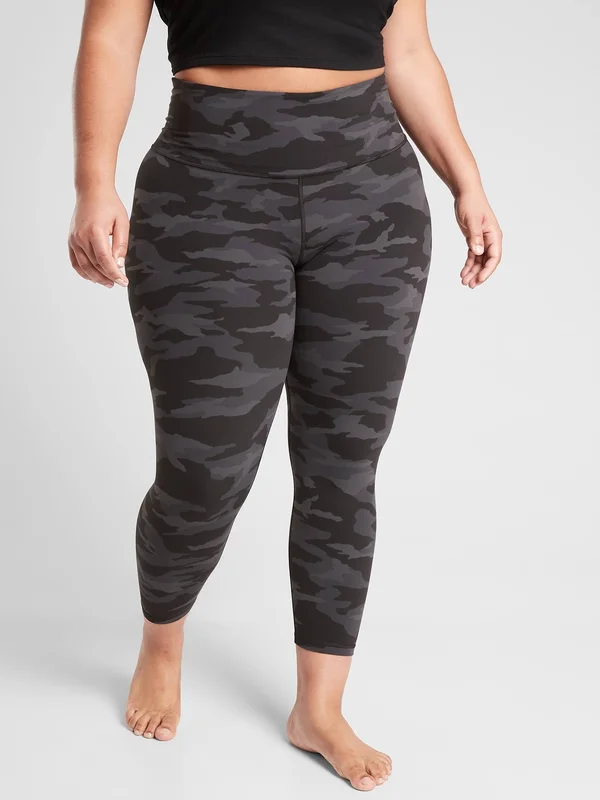 Athleta Women's Legging - Elation Camo 7/8 Tight Black Big and Tall Size M