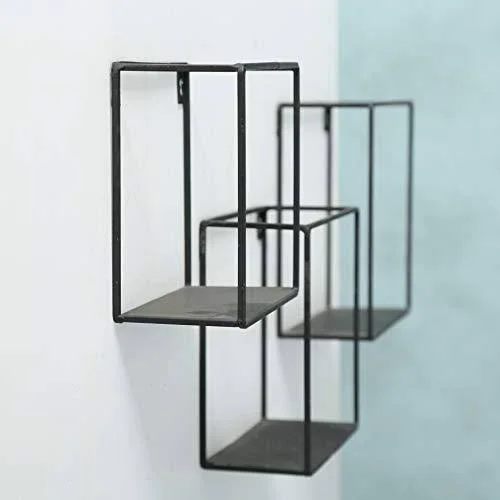 Whole House Worlds Industrial Chic Box Floating Shelves, 3 Wall Mounted Pieces, Black Iron, 7 3/4-6 Inches Square, by WHW
