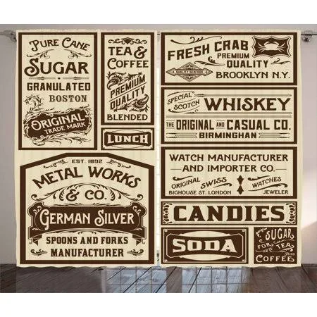 Vintage Curtains 2 Panels Set - Mega Pack Old Advertisement Designs Labels Retro Style Calligraphy Illustration, Window Drapes fo
