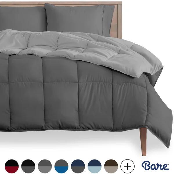 Bare Home Goose Down Alternative Reversible Comforter (Oversized King - Black/Grey)