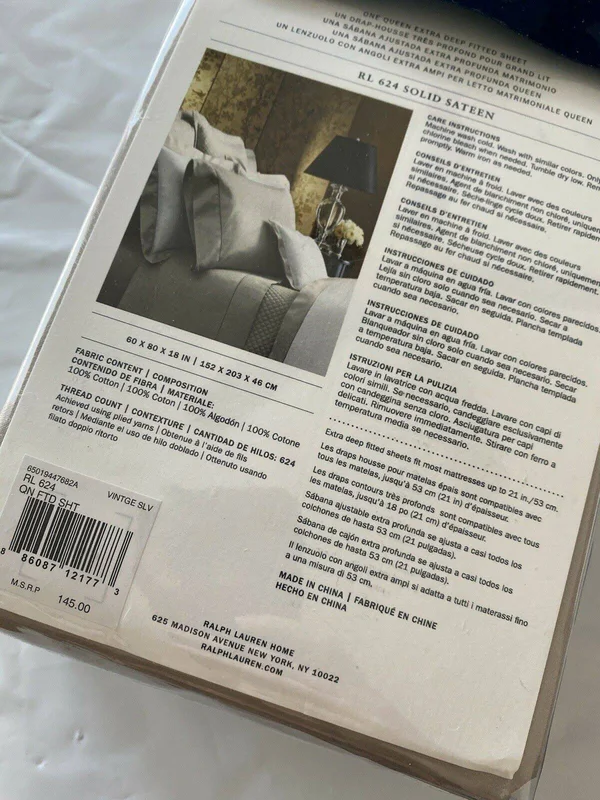 Ralph Lauren RL 624 Sateen Fitted Sheet - Queen - Vintage Silver
