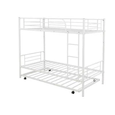 Twin-Over-Twin Metal Bunk Bed with Trundle - Can Be Divided Into Two Beds, No Box Spring Needed, White Isabelle & Max