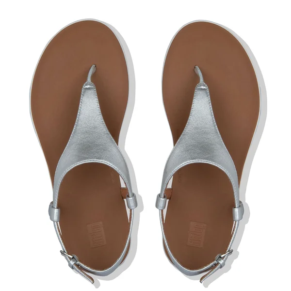 Fitflop Lainey Silver Women's Leather Toe Thong Wedge Sandals BD9-011 - 5