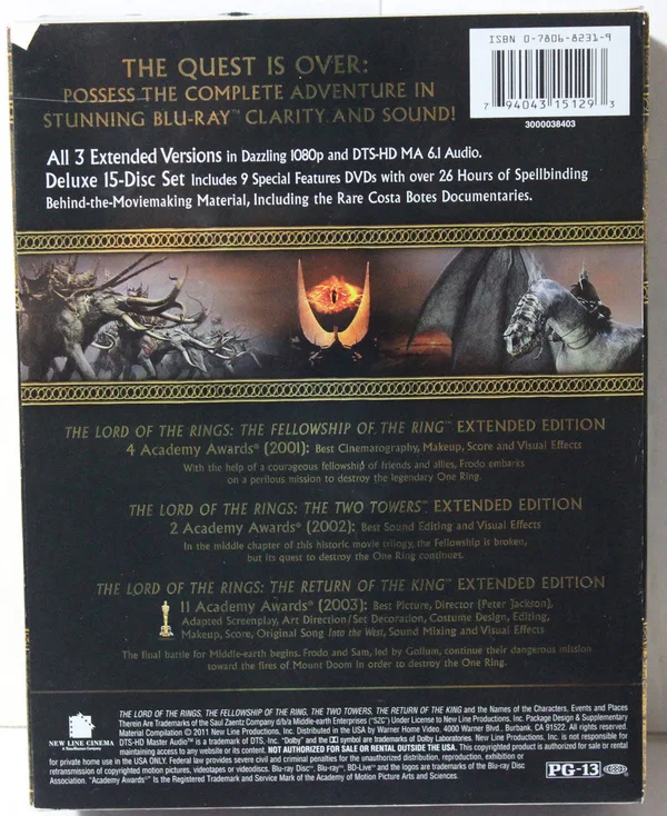 Lord Of The Rings, The Motion Picture Trilogy, 15-Discs [Blu-ray, 2012]