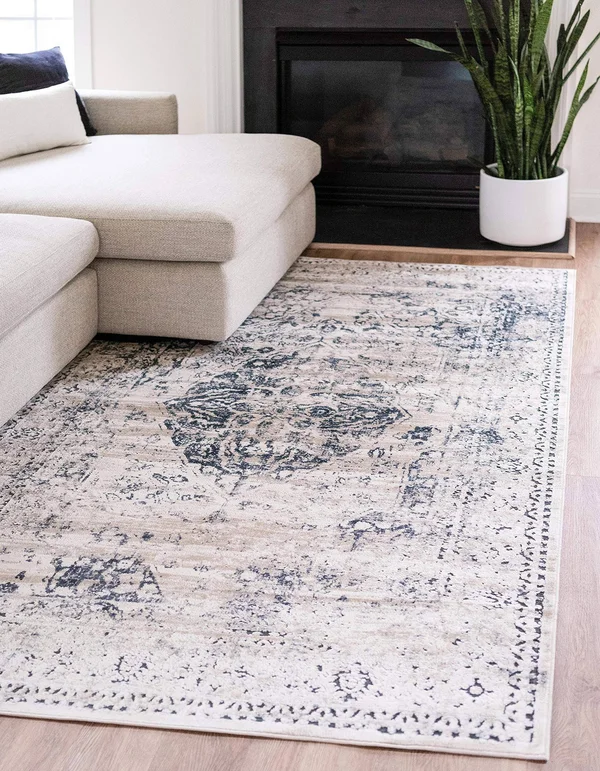 7&x10& Chateau Hoover Rug Beige/Navy Blue - Unique Loom