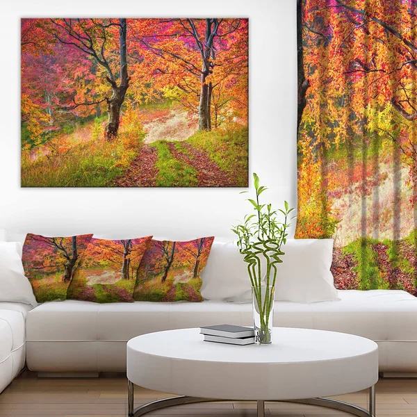 Design Art &Bright Colorful Fall Trees in Forest& Photographic Print on Wrapped Canvas, Size: 30 inch x 40 inch, Orange