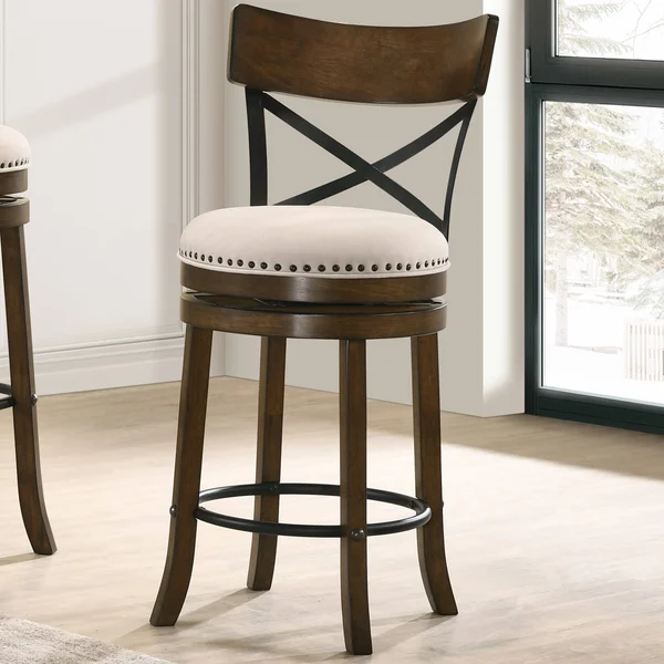 Furniture of America Heidi Modern Farmhouse Swivel Barstools Set of 2 - Live Edge Oak - Counter Height