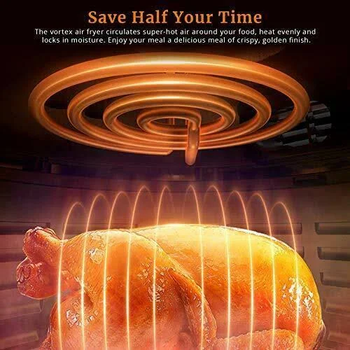 Kitcher 6.8qt Air Fryer, 1700W Toaster Oven & Oilless Cooker with Temperature Control, LED Touch Screen with 8 Presets, 50 R