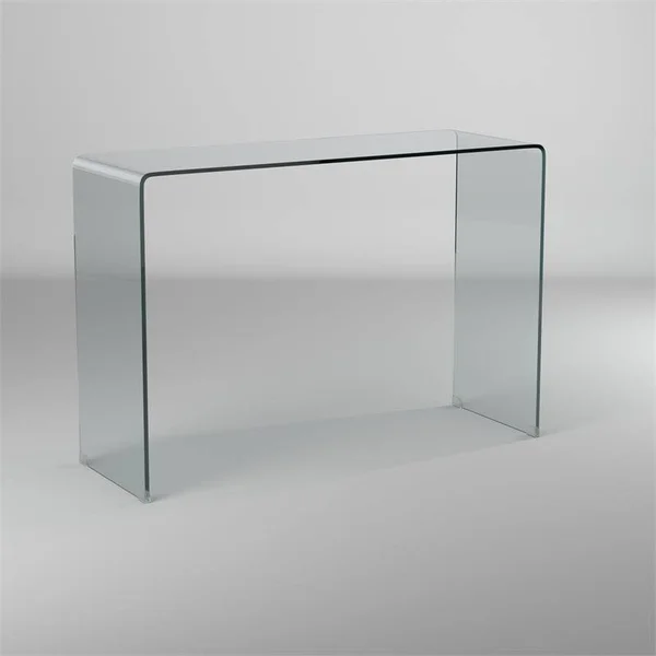 Pemberly Row Sleek and Simple 12mm Bent Glass Sofa Table in Clear
