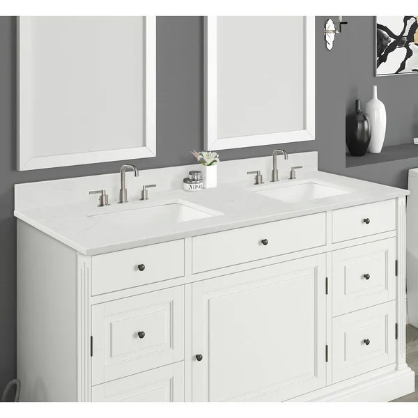 Home Decorators Collection 61 in. W x 22 in. D x 0.75 in. H Quartz Vanity Top in Carrara White with White Basin