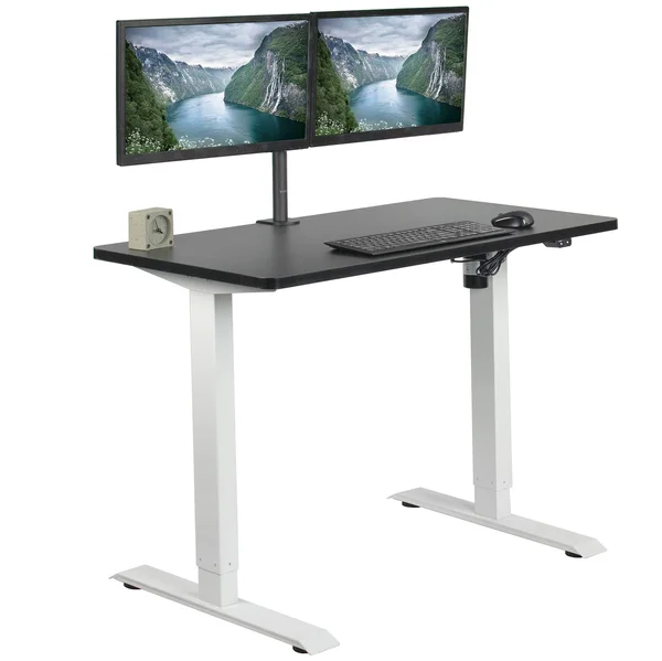 Vivo Electric 43” x 24” Stand Up Desk Workstation, Black Table Top, White Frame