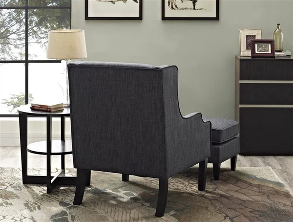 Simpli Home Ashbury Wingback Club Chair and Ottoman - Slate Grey