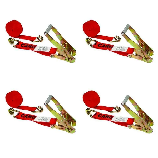 US Cargo Control 2x22 x 30& Red Ratchet Strap w/ Double J Hook - 4 Pack