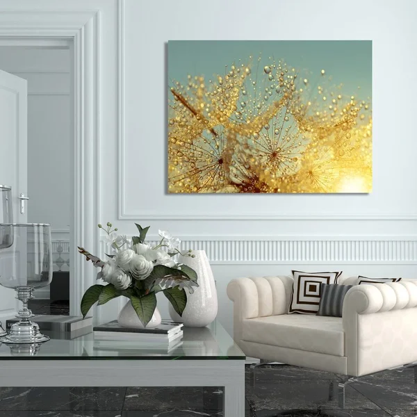 Picture Perfect International Dewy Dandelion Flower at Sunrise Close Up Full Giclee Print Canvas Wall Art, 36 Inches x 48 Inches