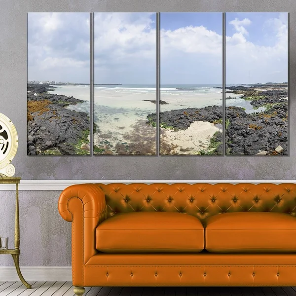 Design Art 'Panorama View of Woljeongri Beach' 4 Piece Photographic Print on Wrapped Canvas Set, Gray