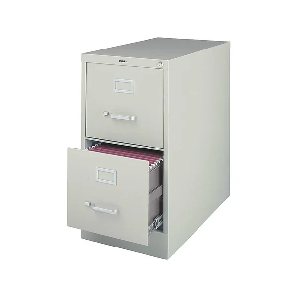 Staples - Vertical filing cabinet - 2 drawers - metal - light gray - silver accents