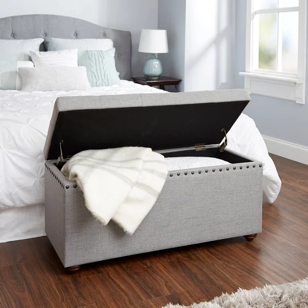 Penelope Nail Head Storage Bench Light Gray - Silverwood