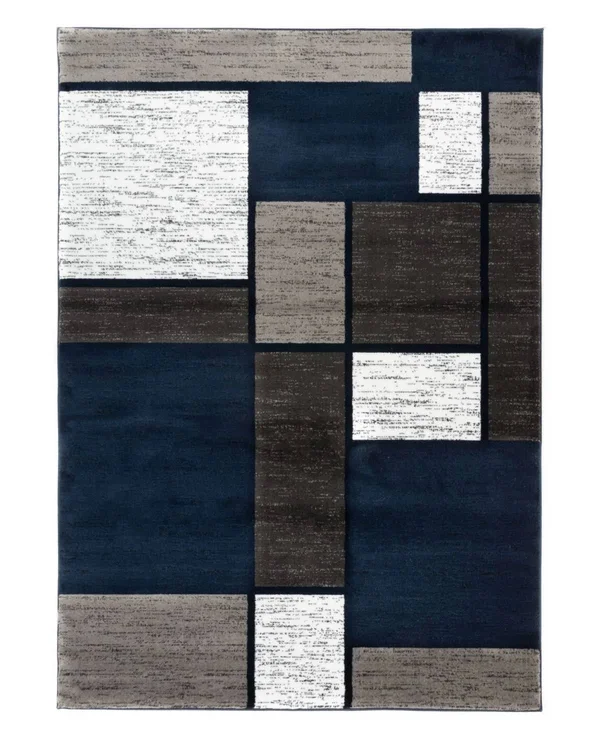 Rugshop Contemporary Modern Boxes Area Rug 5& 3x22 x 7& 3x22 Navy