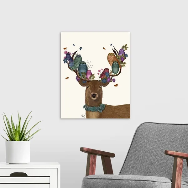 Deer Birdkeeper, Owls, Canvas Wall Art, 16x20, Great Big Canvas
