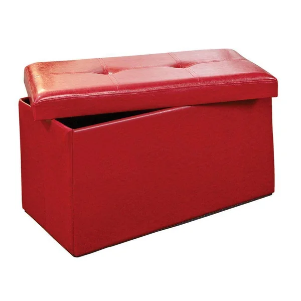 Simplify Casual Red Faux Leather Storage Ottoman, F-0630-RED