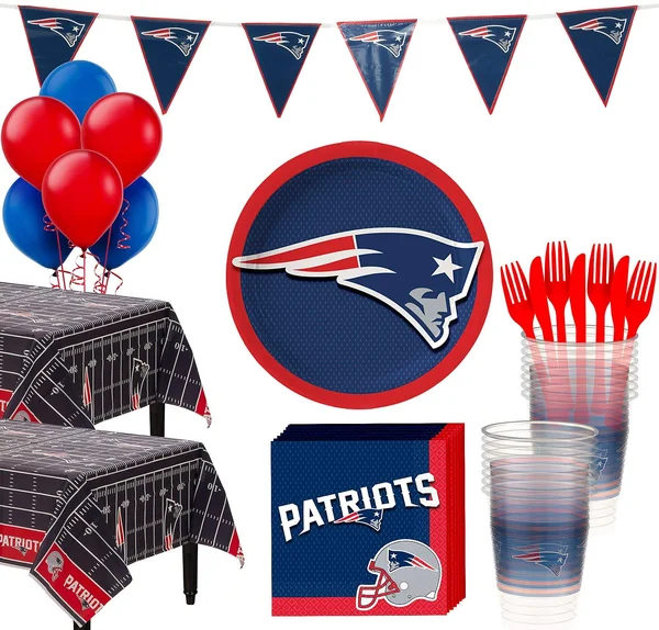 Party City New England Patriots Super Party Supplies for 36 Guests, Include Plates, Napkins, Table Covers, and Balloons