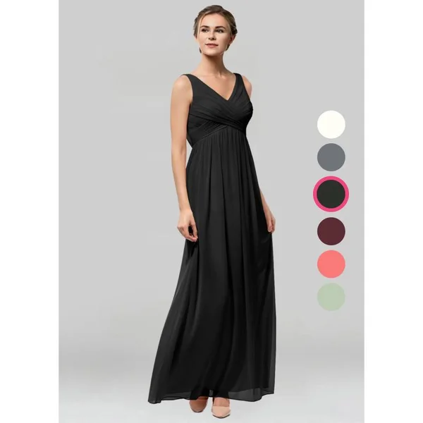 Azazie A-Line/Princess V-Neck Floor-Length Mesh Bridesmaid Dresses - Black