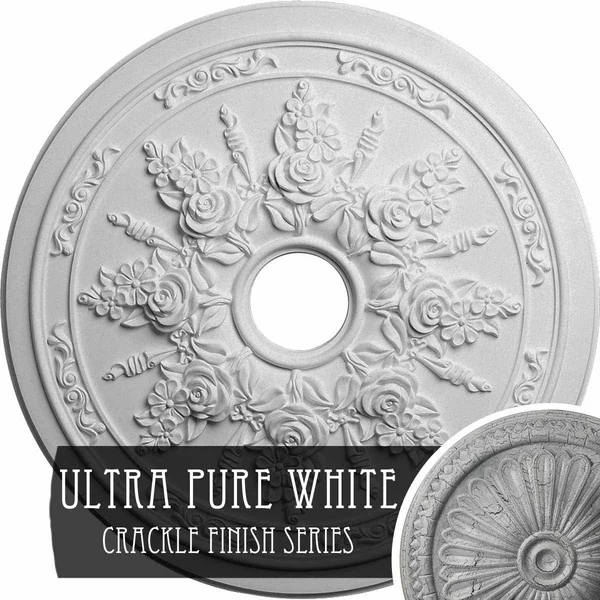 23 5/8x22OD x 4x22ID x 1 1/2x22P Rose and Ribbon Ceiling Medallion (Fits Canopies Up to 4x22) - Hand-Painted Ultra Pure White Cra