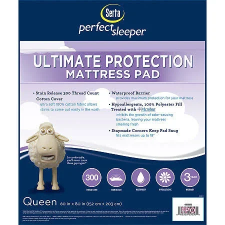 Serta Perfect Sleeper Microban Ultimate Protection 300TC Mattress Pad, White