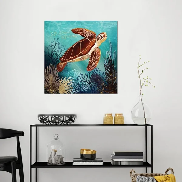 SpaceFrog Designs Paintings Canvas Art Prints - Metallic Sea Turtle ( Animal Art > reptiles & amphibians > Turtles a