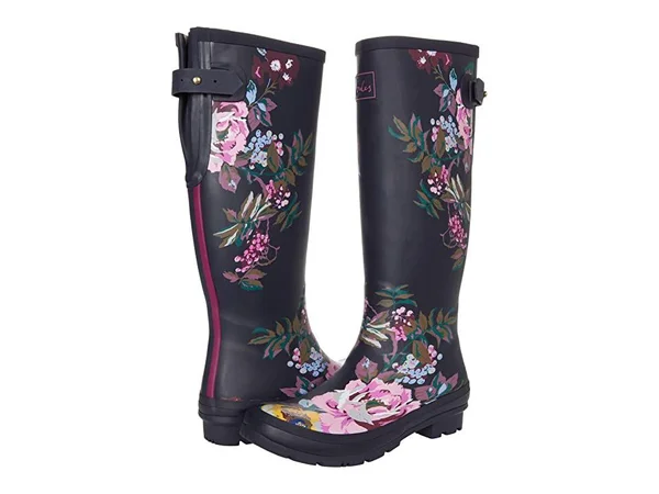 Joules Welly Print Women's Rain Boots Navy Florals : 7 B - Medium