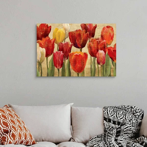 Tulip Fantasy on Cream, Canvas Wall Art, 36x24, Great Big Canvas