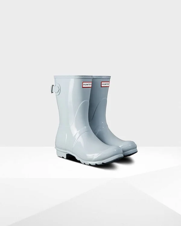 Hunter Women's Original Short Back Adjustable Gloss Rain Boots - Blue