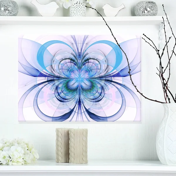 Design Art Turquoise Fractal Flower Pattern - Floral Digital Art Glossy Metal Wall Art - Size: 20 in. Wide x 12 in. High, Blue