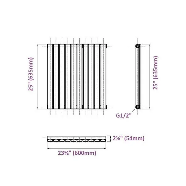 Hudson Reed NAHB0249 Sloane - White Horizontal Flat Panel Designer Radiator 25 x 23 5/8
