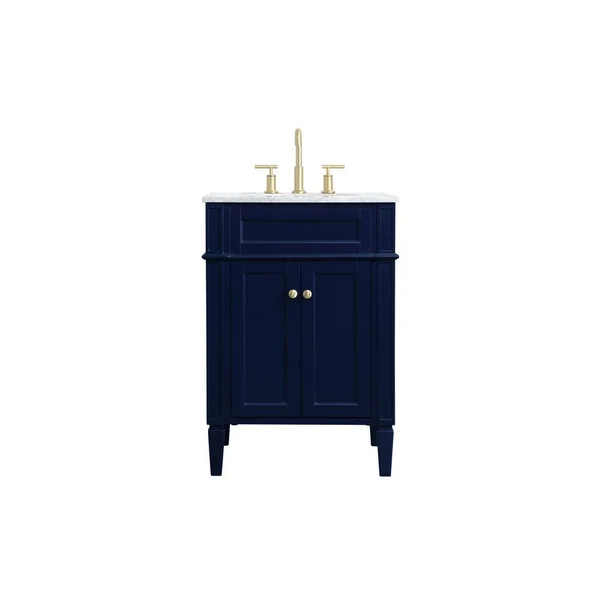 Elegant Furniture Timeless Home 24 in. W x 21.5 in. D x 35 in. H Single Bathroom Vanity in Blue with White Marble Top and White