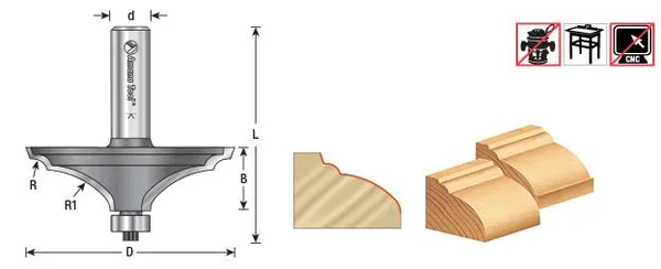Amana 49560 Carbide Tipped Table Edge -Thumbnail & Bead 11/64 x 1-3/32 R x