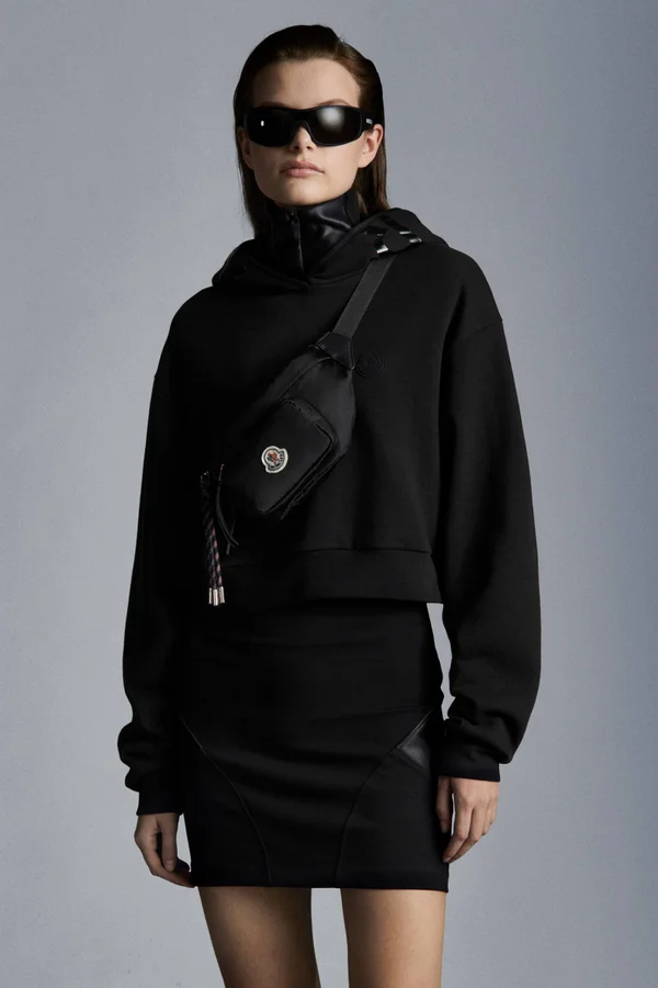 Moncler, Cotton-blend Cropped Hoodie, Women, Black, XL, Tops