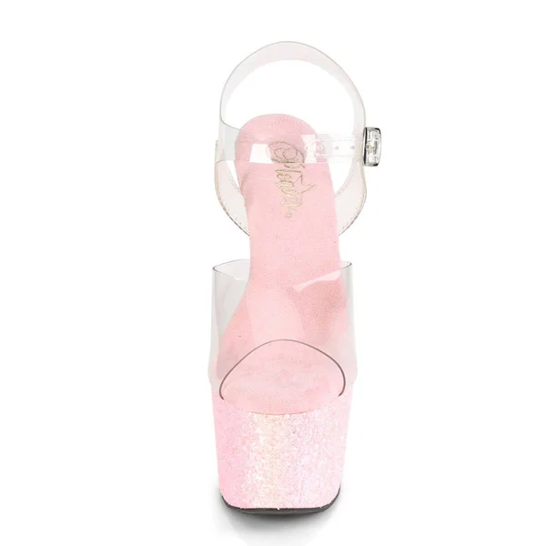 Pleaser - Womens ADORE-708LG Platforms Baby Pink Glitter, Size-9