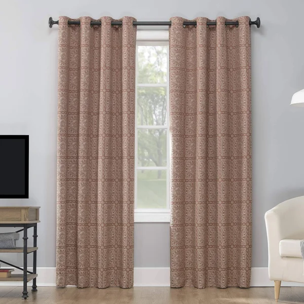 Sun Zero Evie Medallion Jacquard Theater Grade Extreme 100% Blackout Grommet-Top Curtain PANEL, Orange