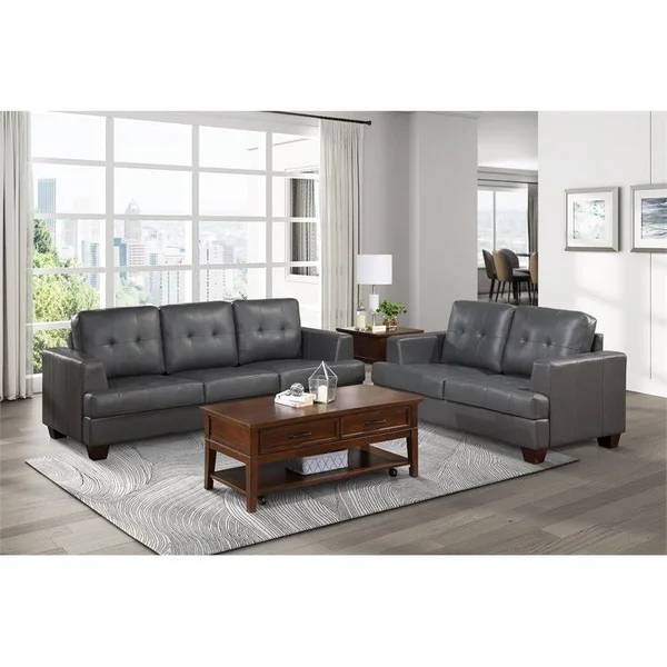 Lexicon Hinsall Faux Leather Loveseat in Gray - 9309GY-2