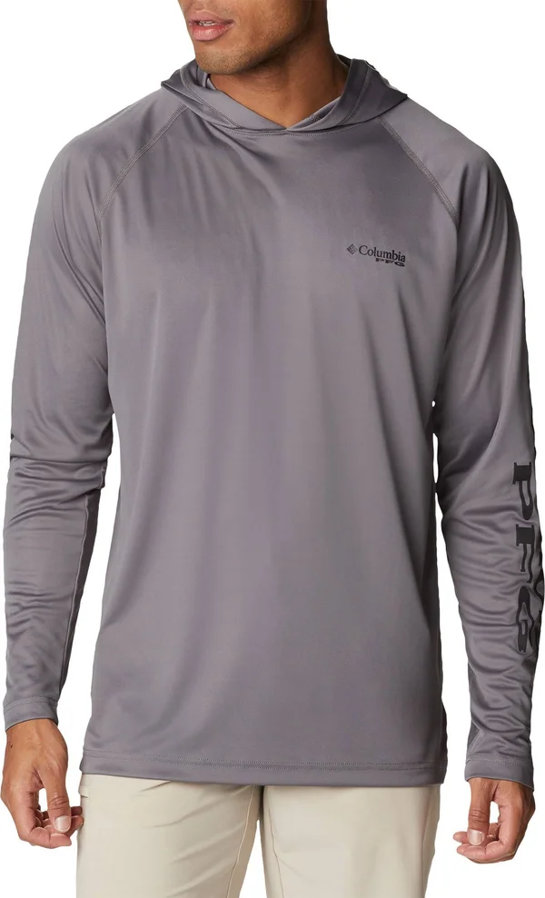 Columbia Men's PFG Terminal Tackle Hoodie, Large, City Grey/Black Logo