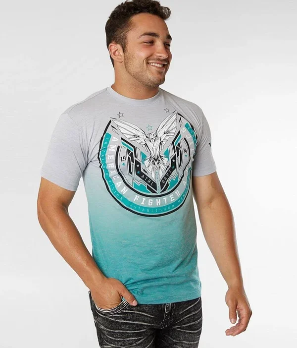 American Fighter Porter T-Shirt - Grey/Turquoise Small - Men's