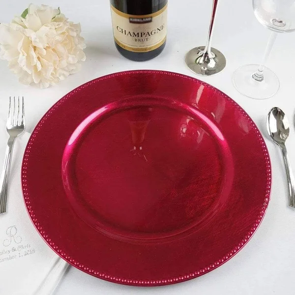 Balsacircle 24 Pcs 13-inch Fuchsia Crystal Beaded Round Charger Plates - Dinner Party Wedding Supplies for All Holidays - Pink