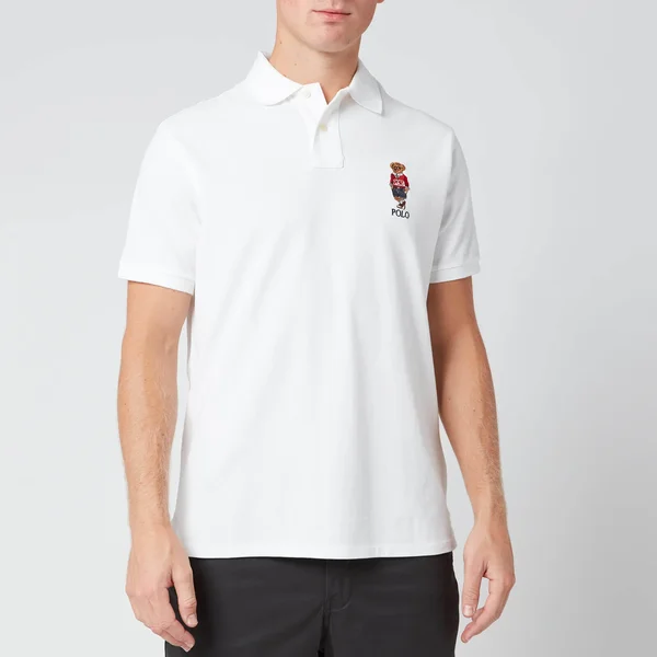 Polo Ralph Lauren Mens White Custom Slim Fit Polo Bear Polo Shirt