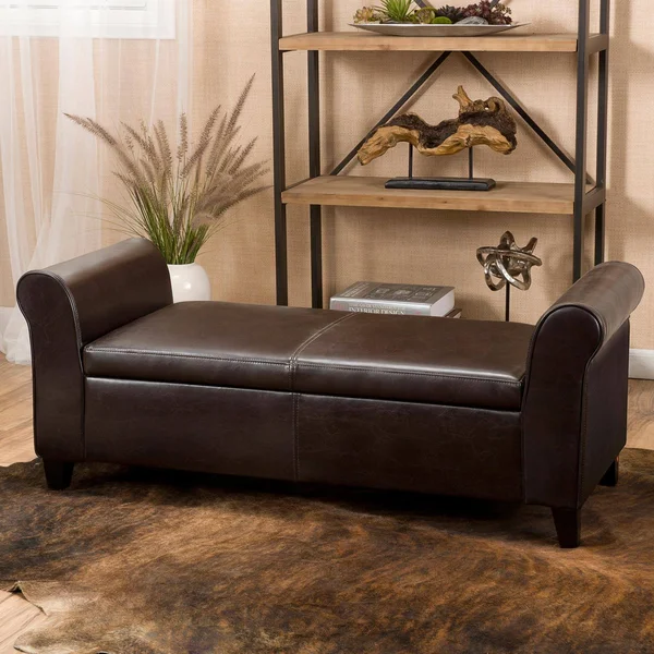 Best Selling Home Martin Faux Leather Bedroom Bench with Storage Brown