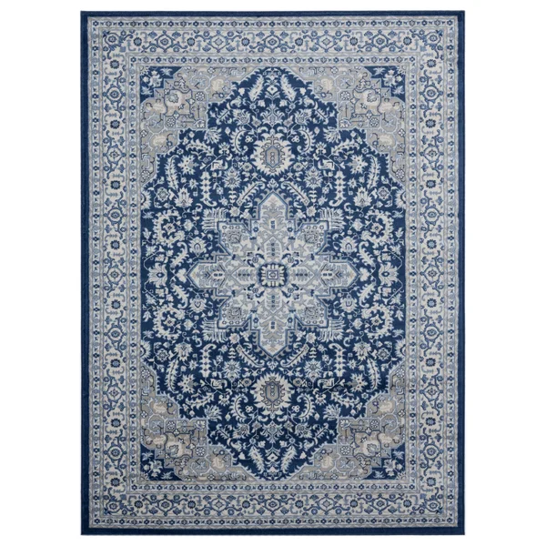 Porch & den Stoddard Geometric Floral Pattern Area Rug - 5&3x22 x 7&2x22 - Denim Blue