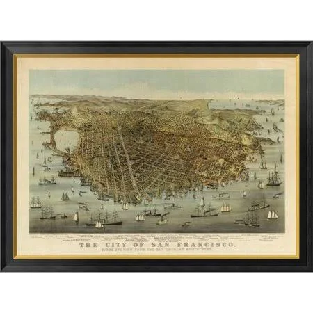 Global Gallery 'San Francisco Birds Eye VIEW - 1878' by Charles R. Parsons Framed Graphic Art on Canvas, Beige
